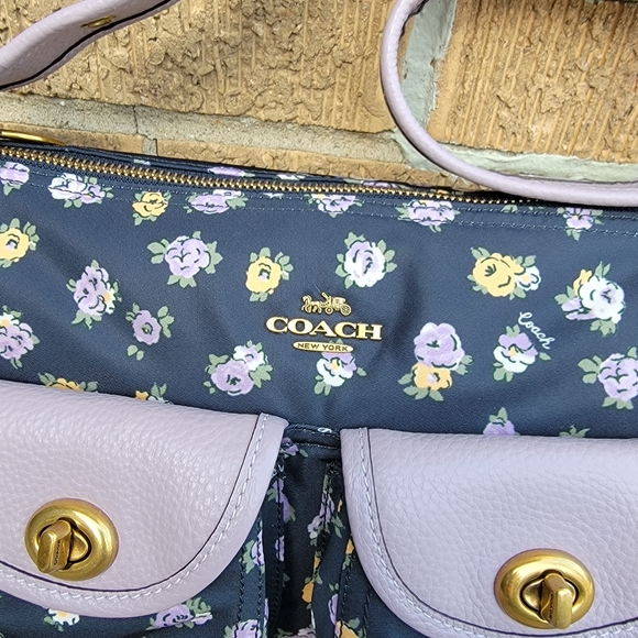 Coach Cargo Vintage Floral Rose Nylon Leather Turnlock Shoulder Bag - Picture 6 of 16